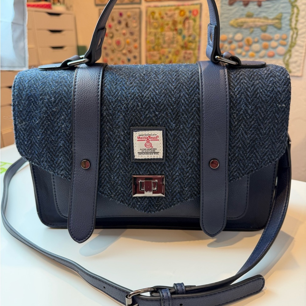 Harris Tweed Navy Satchel Bag